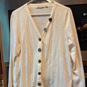 Soft Surroundings Ivory Danielle Top Mixed Button Long Sleeve PL